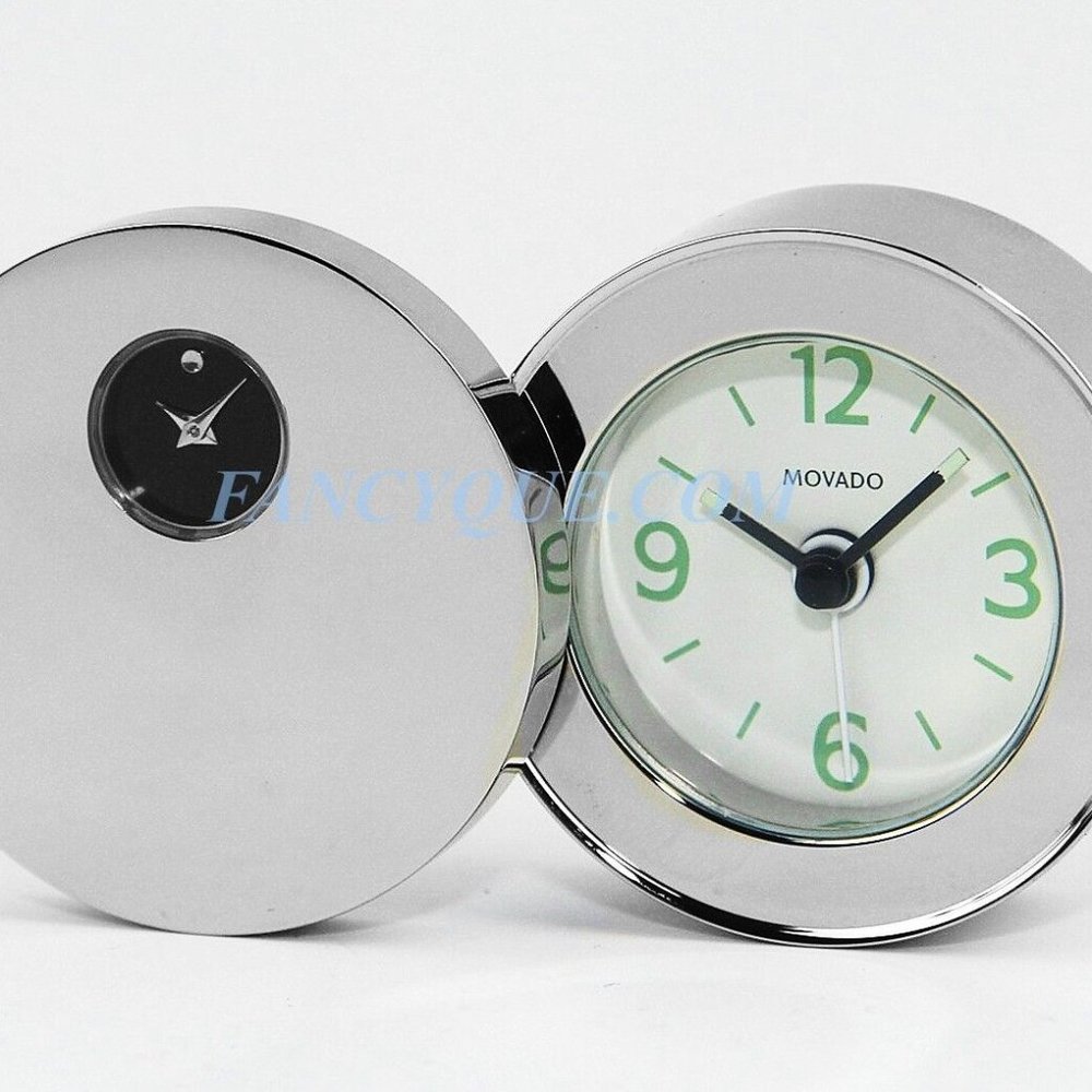 MOVADO MUSEUM DOUBLE DIAL STAINLESS STEEL TRAVEL ALARM CLOCK RSI010M NEW BOX